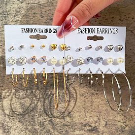 9-Piece Exaggerated Metal Ear Cuff Set with Crystal Studs for Women - Rock Your Style!