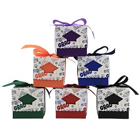 Boîte de rangement de bonbons en papier carré de dernière année avec ruban, sacs cadeaux de bonbons sacs de faveurs de fête de remise des diplômes