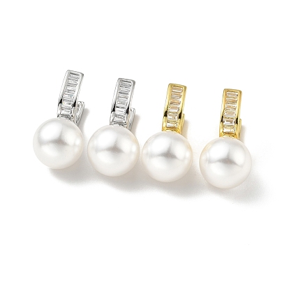 Aretes colgantes de perla de plástico con circonita cúbica transparente, pendientes de latón con bisagras para mujer, sin plomo, cadmio, níquel
