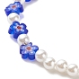 Plastic Imitation Pearl & Millefiori Glass Beaded Bracelet for Women