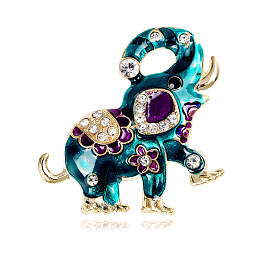 Elephant Brooch Jewelry with Ethnic Style Alloy Rhinestone Animal Corsage