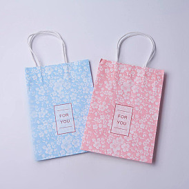 Бумажные мешки, с ручками, подарочные пакеты, сумки для покупок, прямоугольные, цветочным узором