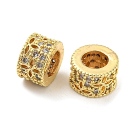 Brass Micro Pave Cubic Zirconia Beads, Large Hole Beads, Long-Lasting Plated, Lead Free & Cadmium Free, Column
