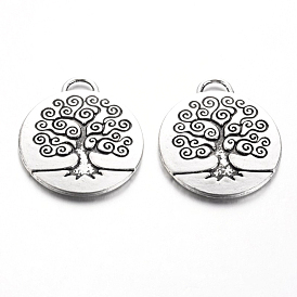 Tibetan Style Alloy Enamel Pendants Setting, Cadmium Free & Lead Free, Flat Round with Tree of Life, 27x23.5x2.5mm, Hole: 4mm, about 190pcs/1000g