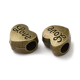 Alloy European Beads, Large Hole Beads, Heart with Word Love