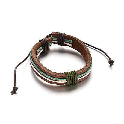 Adjustable Leather Cord Bracelets, with Waxed Cord, 57mm, 15x10mm