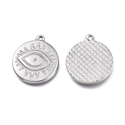 Vacuum Plating 304 Stainless Steel Pendants, Flat Round with Evil Eye