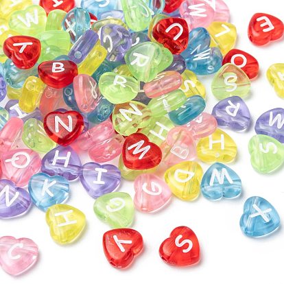 Transparent Acrylic Heart Horizontal Hole Letter Beads, 10.5x11.5x4.5mm, Hole: 2mm, about 1300pcs/500g