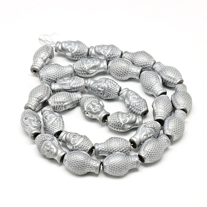 Electroplate Non-magnetic Synthetic Hematite Beads Strands, Matte Style, Buddha Head