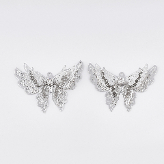 Brass Pendants, with Crystal Rhinestone, Butterfly