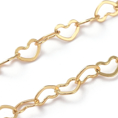 Brass Heart Link Chains, Soldered, with Spool, Long-Lasting Plated, Real 18K Gold Plated