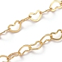 Brass Heart Link Chains, Soldered, with Spool, Long-Lasting Plated, Real 18K Gold Plated