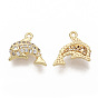 Brass Micro Pave Clear Cubic Zirconia Charms, Nickel Free, Real 18K Gold Plated, Dolphin