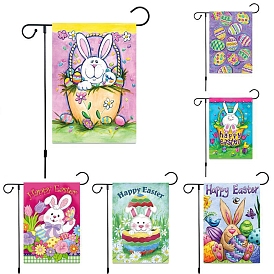 Drapeaux de jardin en lin, drapeau de pâques double face, pour les décorations de jardin à la maison, rectangle avec motif lapin et oeuf de pâques