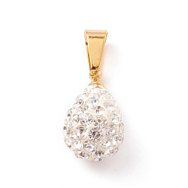 Vacuum Plating 304 Stainless Steel Pendant, with 201 Stainless Steel Clasp and Rhinestone, Teardrop, Golden