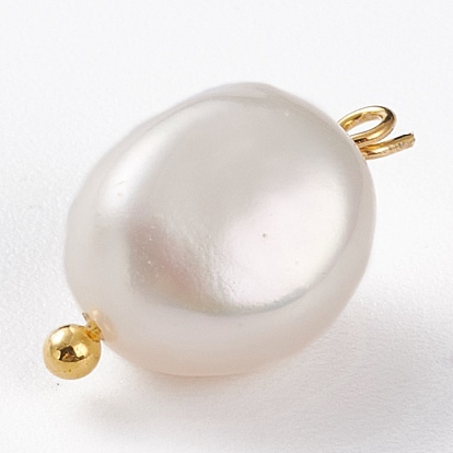 Pendentifs naturels de perles de keshi, avec cabochons en alliage et boucles en laiton, ovale avec coquille Saint-Jacques
