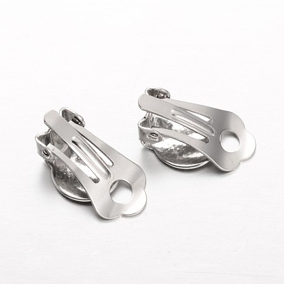 Iron Clip-on Earring Settings, with Round Flat Pad, 19x10x7mm, Hole: 3mm, Tray: 10mm