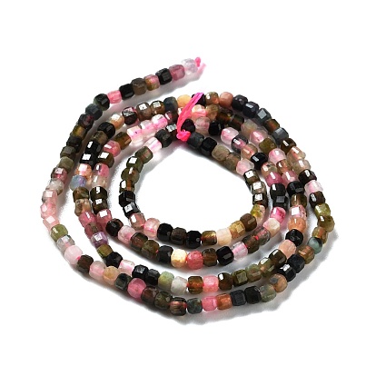 Natural Tourmaline Beads Strands, Faceted, Cube