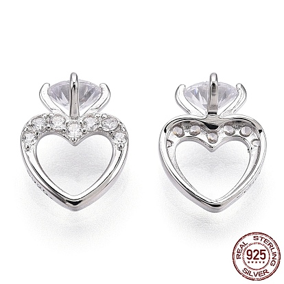 925 Sterling Silver Micro Pave Cubic Zirconia Charms, with S925 Stamp, Heart Charms, Nickel Free