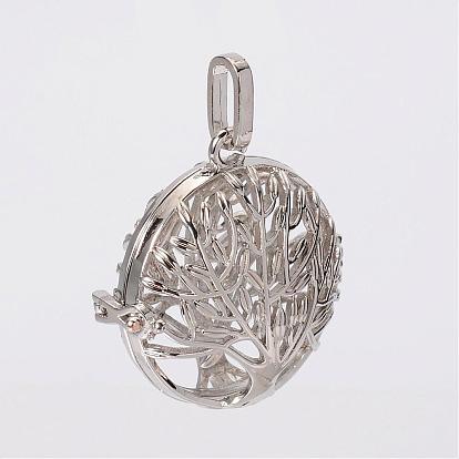 Filigree Flat Round Brass Cage Pendants, For Chime Ball Pendant Necklaces Making, Cadmium Free & Lead Free, 34.7x33x17mm, Hole: 9x3.5mm, 27mm Inner Diameter