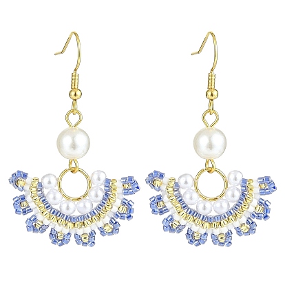 Abanico de cuentas de cristal con pendientes colgantes de perlas de imitación, oro 304 joyas de acero inoxidable para mujer.