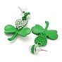 Saint Patrick's Day Zinc Alloy Clover Dangle Stud Earrings with Rhinestones