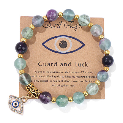 Natural Stone Beaded Bracelet with Vintage Evil Eye Pendant - Versatile Handmade Jewelry