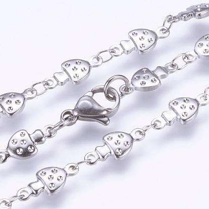 304 Stainless Steel Chain Necklaces, with Enamel and Lobster Claw Clasps, Ion Plating (IP), Mushroom