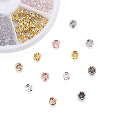 Séparateurs perles en verre avec strass en laiton, grade de aaa, bride droite, sans nickel, couleur métallique mixte, rondelle