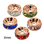 Brass Rhinestone Spacer Beads, Grade AAA, Straight Flange, Nickel Free, Rose Gold Metal Color, Rondelle, 6x3mm, Hole: 1mm