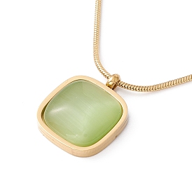 Collier pendentif carré imitation vert d'eau foncé avec chaînes serpent rondes, placage ionique (ip) 304 bijoux en acier inoxydable pour femmes