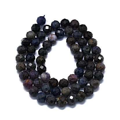 Brins de perles de saphir naturel, à facettes (64 facettes), ronde