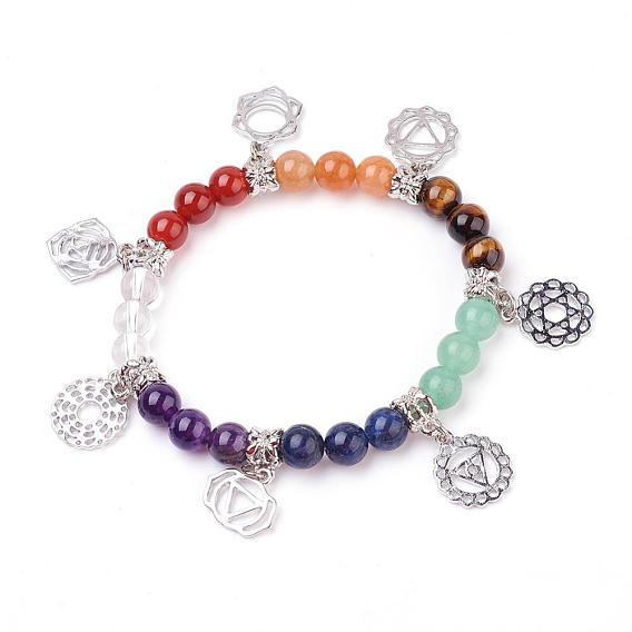 Bracelets de charme de pierre naturelle, bracelets chakra, avec les accessoires en alliage