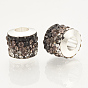 Argile polymère strass perles européennes, Perles avec un grand trou   , avec des noyaux uniques en laiton de tonalité de platine, colonne