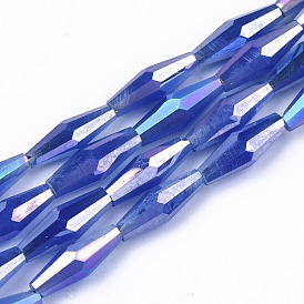 Electroplate Glass Beads Strands, AB Color Plated, Imitation Jade Glass, Faceted Bicone