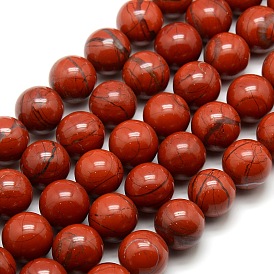 Круглые натуральные красные яшмы бусы пряди, 14 мм, отверстие : 1 мм, около 27 шт / нитка, 15.7 дюйм