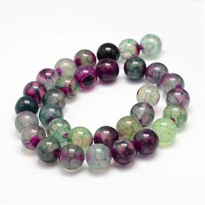 Natural Dragon Veins Agate Bead Strands, Round, Dyed