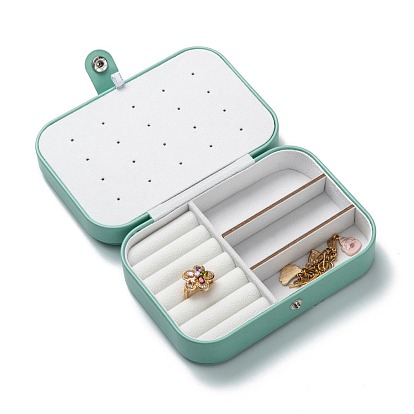 Cajas de joyería de botón de cuero de pu, caja de almacenamiento de joyas portátil, para anillo pendientes collar, Rectángulo