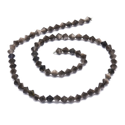 Natural Obsidian Beads Strands, Faceted, Bicone