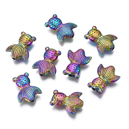 Rack Plating Rainbow Color Alloy Beads, Cadmium Free & Nickel Free & Lead Free, Goldfish