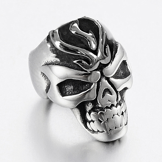 304 Stainless Steel Beads, Large Hole Beads, Skull Head