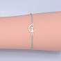 201 Stainless Steel Kitten Link Bracelets, with Lobster Claw Clasps, Crescent Moon with Cat