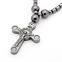 Trendy Men's Non-Magnetic Synthetic Hematite Beaded Necklaces, Magnetic Crucifix Cross Pendant Necklaces for Easter, with Brass Magnetic Clasps, 17.5 inch 