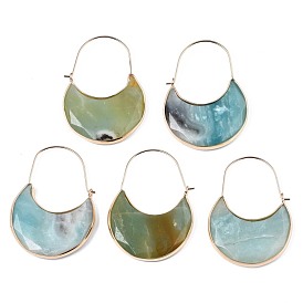 Moon Shape Dyed Natural Amazonite Hoop Earrings for Girl Women, Dangle Earrings with Brass Findings