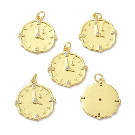 Brass Clear Cubic Zirconia Pendants, Long-Lasting Plated, Real 18K Gold Plated, with Jump Ring, Clock, Lead Free & Cadmium Free