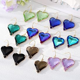 Minimalist Geometric Heart Crystal Earrings in Multicolor for Women