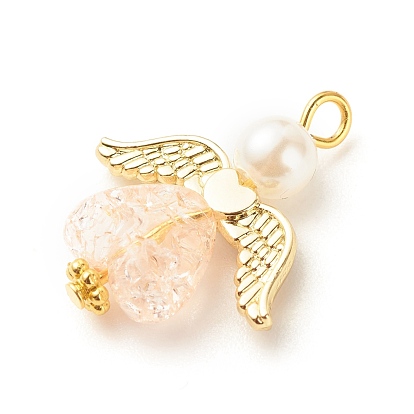 Transparent Acrylic Pendants, with Alloy Wing Beads & ABS Plastic Imitation Pearl Round Beads, Angel
