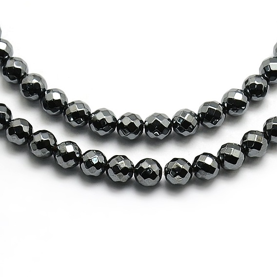Non-magnetic Synthetic Hematite Round Beads Strands, Faceted, Grade AA