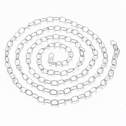 Ion Plating(IP) 304 Stainless Steel Cable Chains, Textured, Soldered, Flat Oval