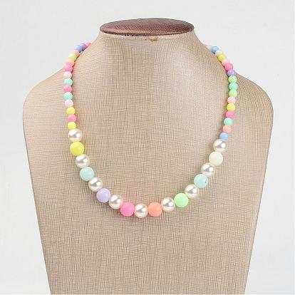 Acrylique gradué enfants de perles colliers, avec opaques perles rondes acryliques, 16.14 pouce